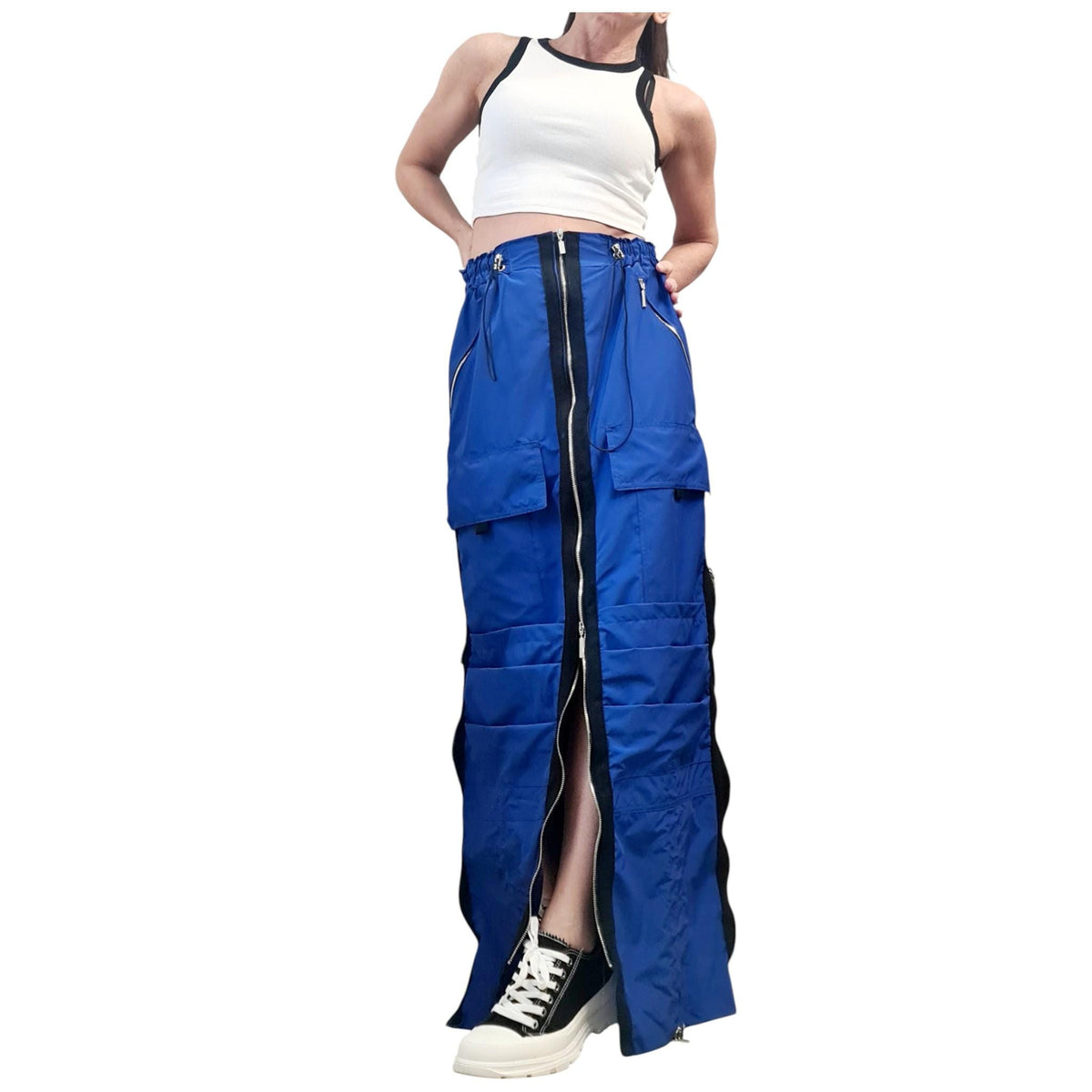 Royal Blue Maxi Cargo Skirt with Zippers, Oversized Avant Garde Clothing, Techwear Festival Outfit