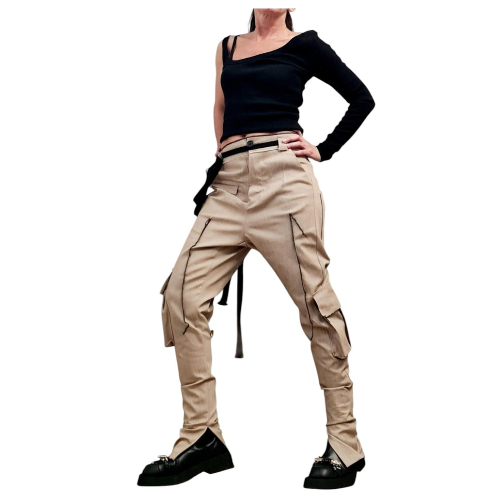 Extravagant Cargo Denim Pants, Fitted Casual Pants, Outer pockets