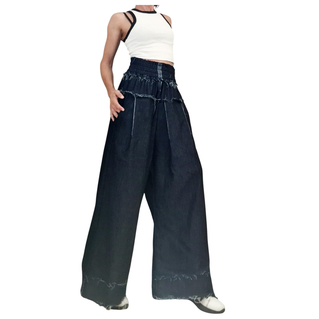 Avant Garde Denim Harem Pants, Women's Loose High Waist Trousers