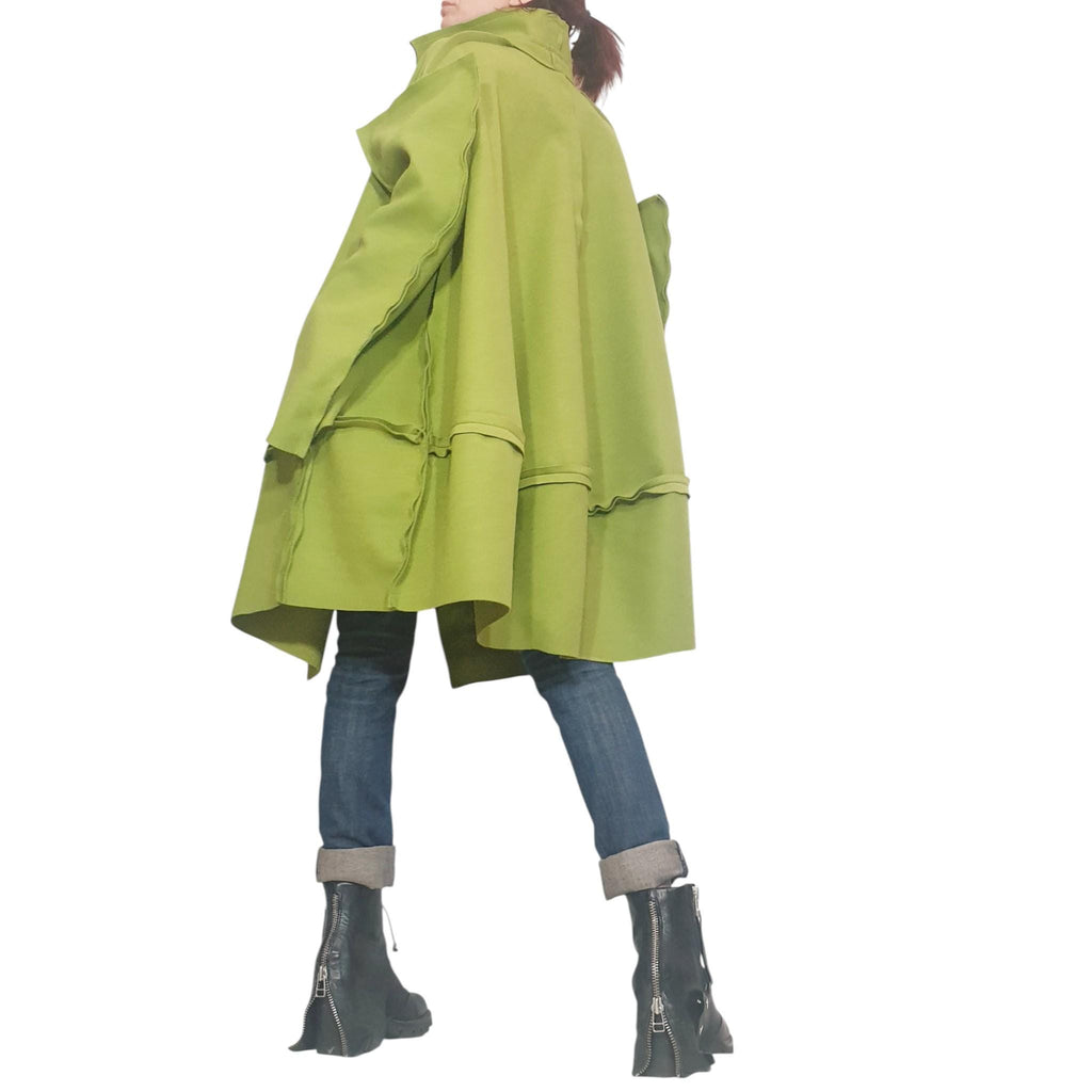 Pistachio Green Oversized Wool Coat, Plus Size Asymmetric Jacket, Deconstructed Sleeves