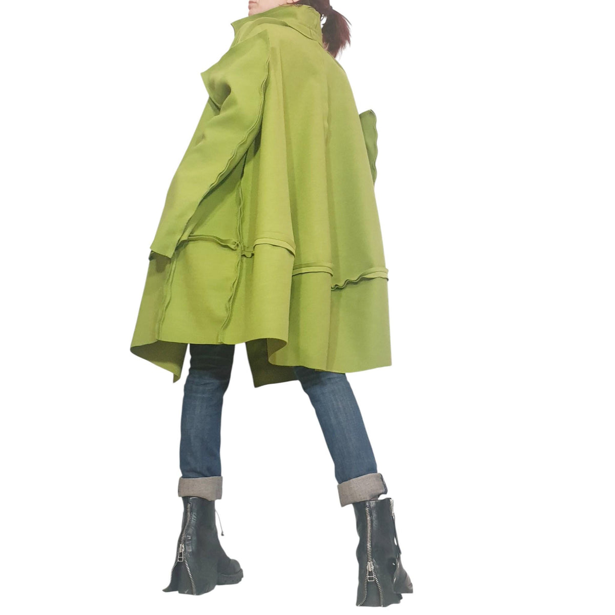 Pistachio Green Oversized Wool Coat, Plus Size Asymmetric Jacket, Deconstructed Sleeves