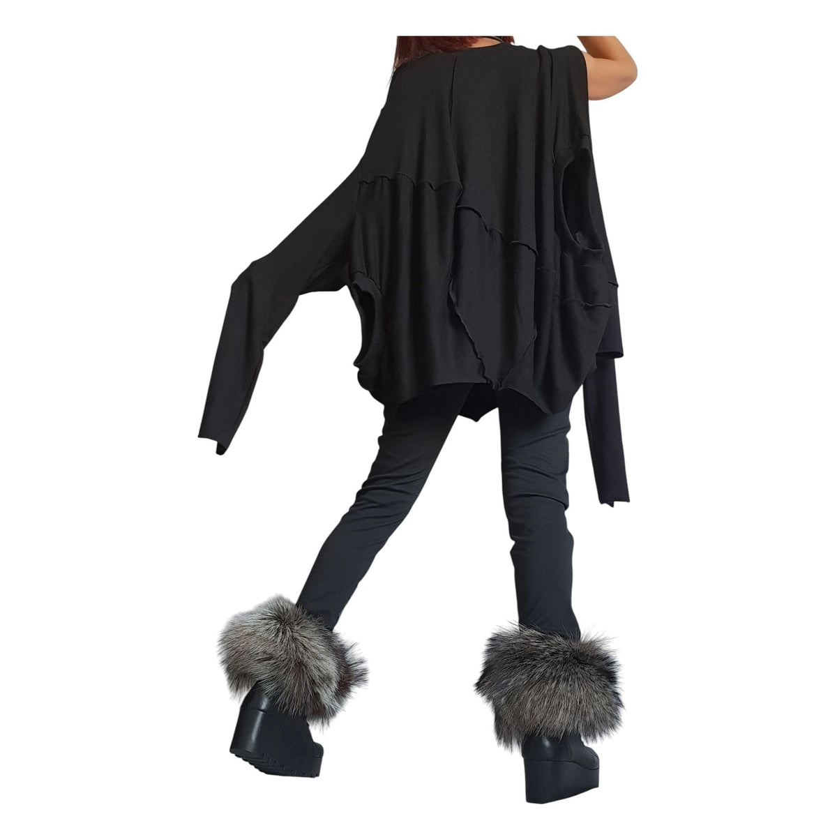 Black Cotton French Terry Tunic | Asymmetrical Oversize Top | Gothic Style
