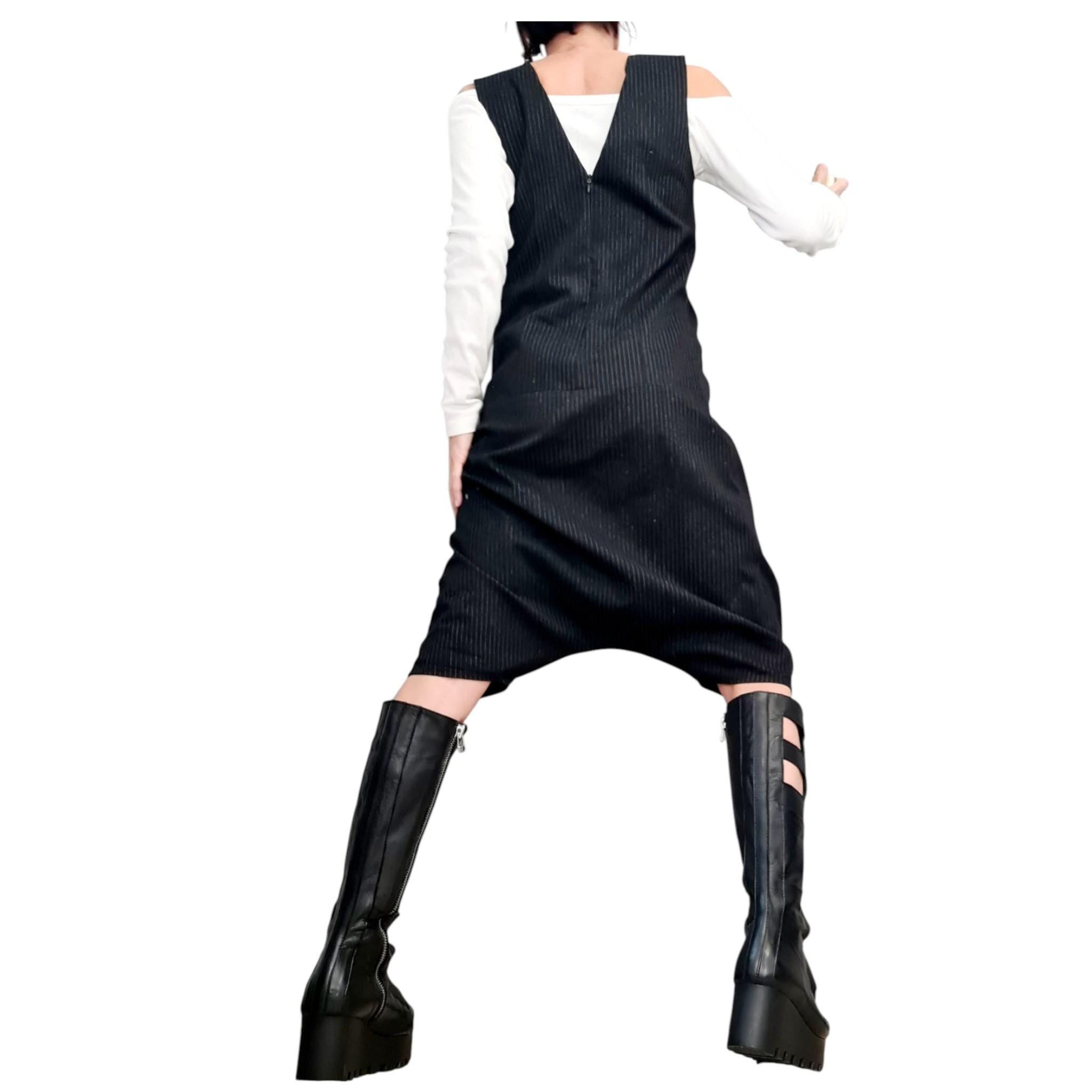 Asymmetric Harem Jumpsuit,Extravagant Loose Jumpsuit, Short Women Overall, Open Back Jumpsuit, Avant Garde Jumpsuit
