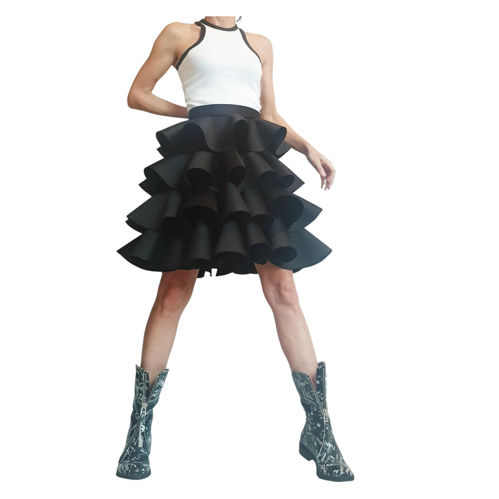 Black Asymmetric Ruffle Skirt, Extravagant Gothic Ball Waist Skirt