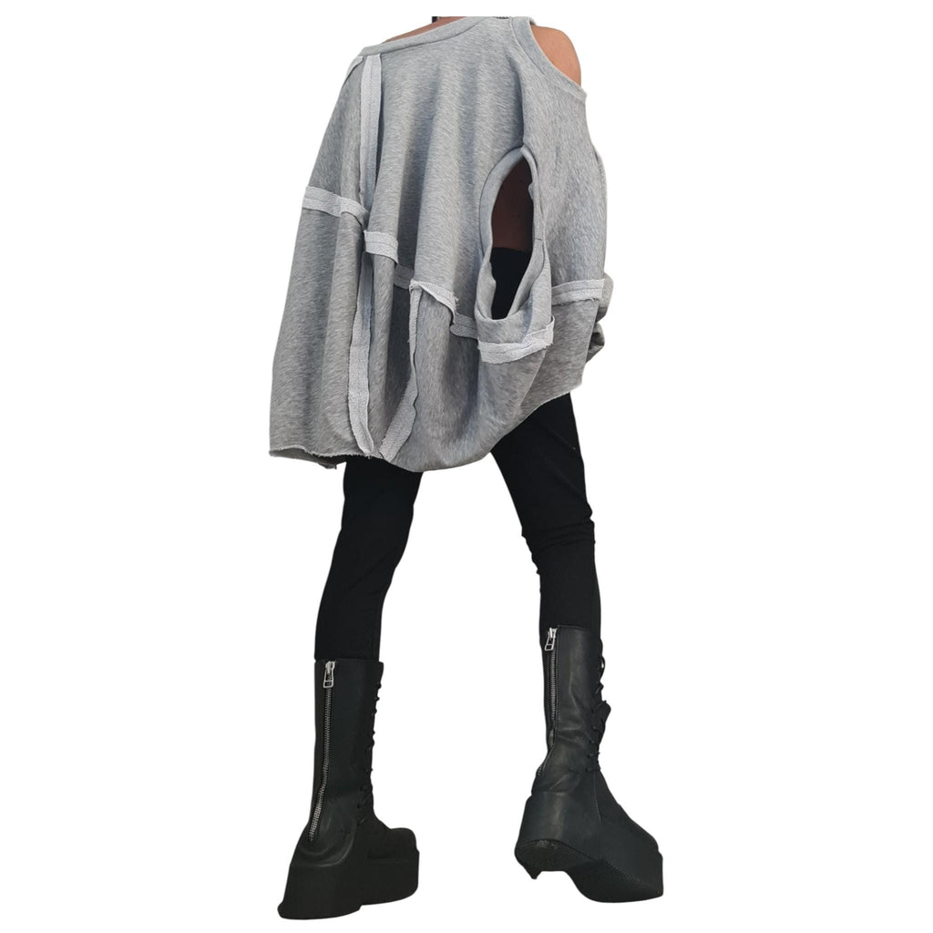 Grey Asymmetrical Cotton Tunic | Deconstructed Oversized Blouse | Gothic Avant Garde Top