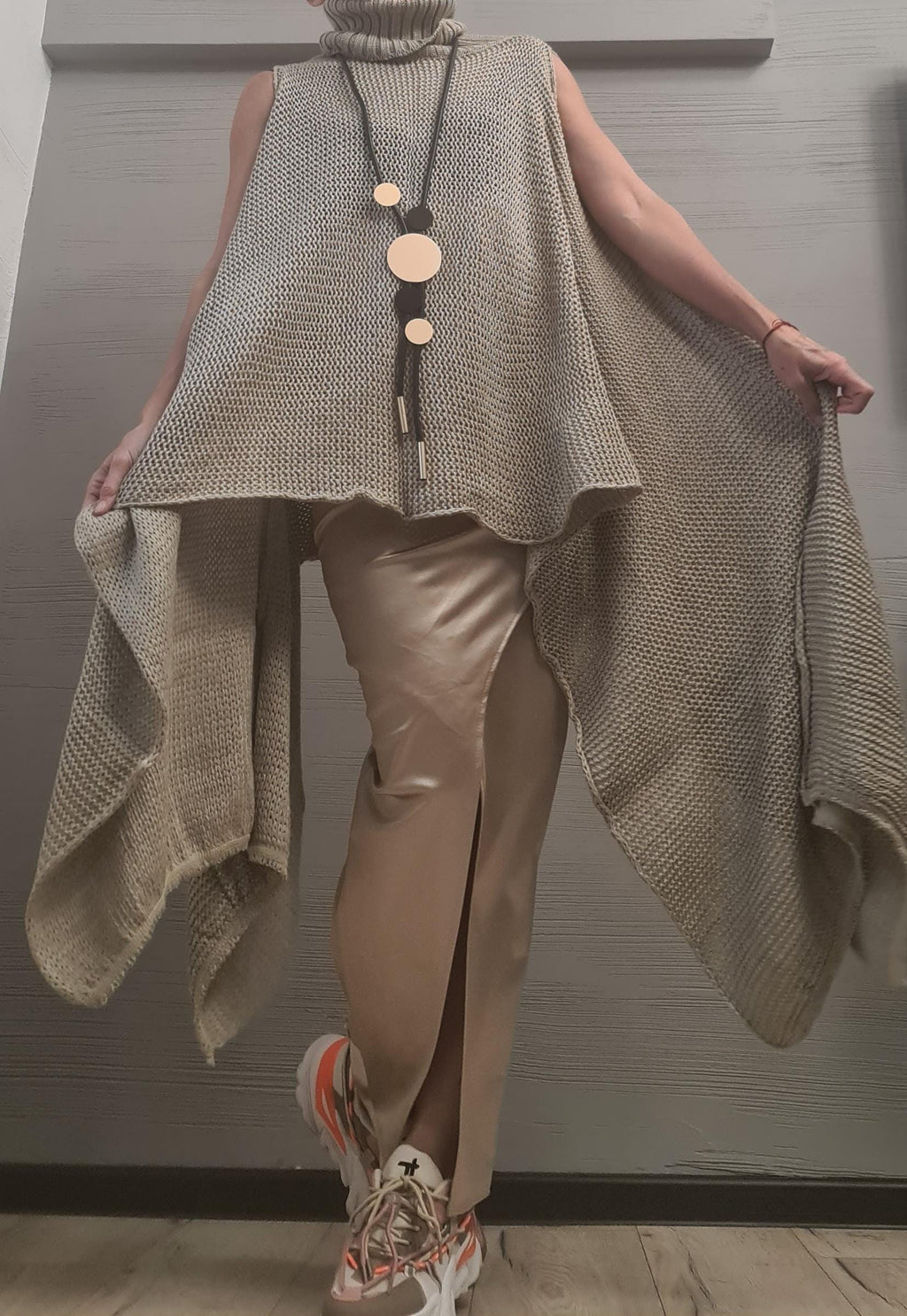 Asymmetric Knitted Turtleneck Top, Oversized Sleeveless Blouse, Plus Size Sweater