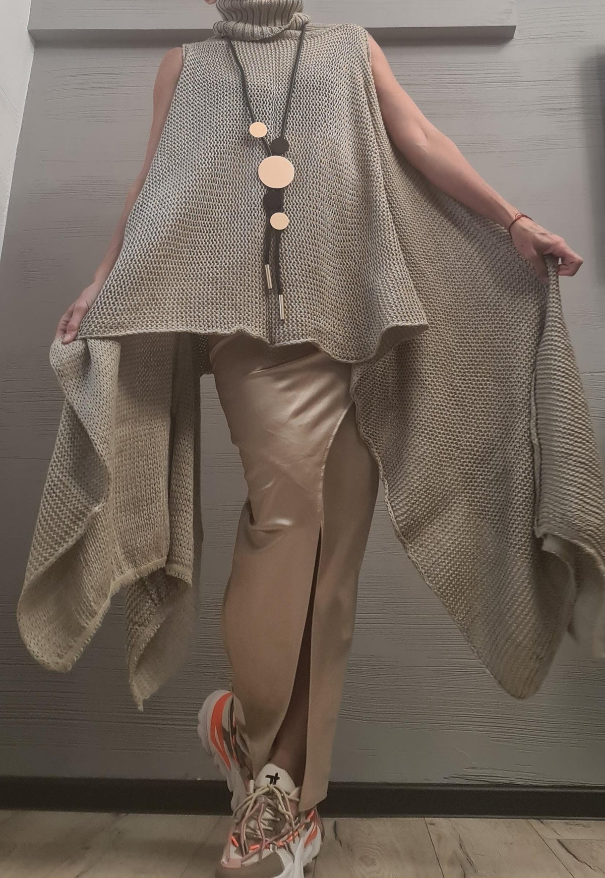 Asymmetric Knitted Turtleneck Top, Oversized Sleeveless Blouse, Plus Size Sweater