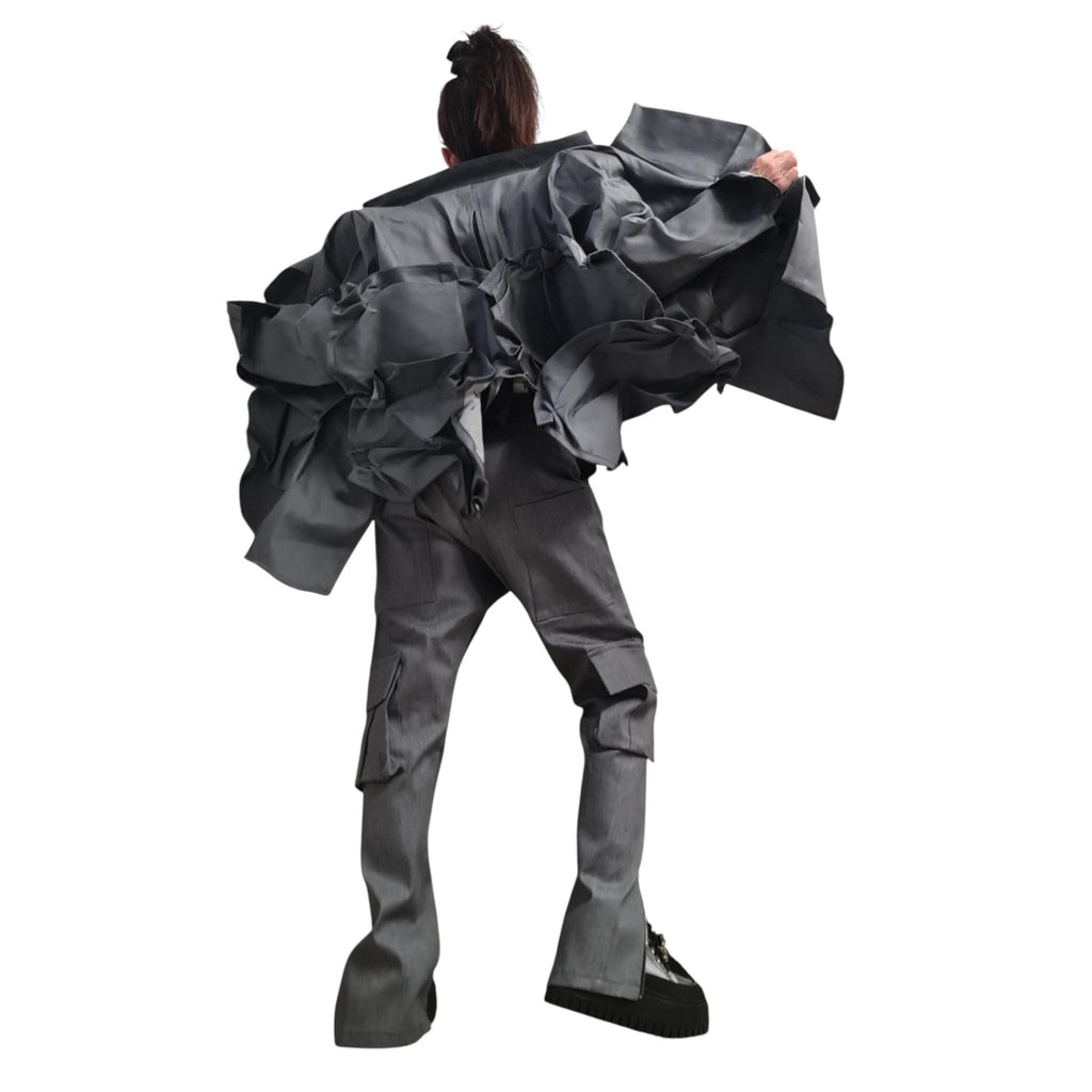 Gray Denim Blazer, Avant Garde Jacket, Deconstructed Gothic Clothing, Japanese Style Blazer Women