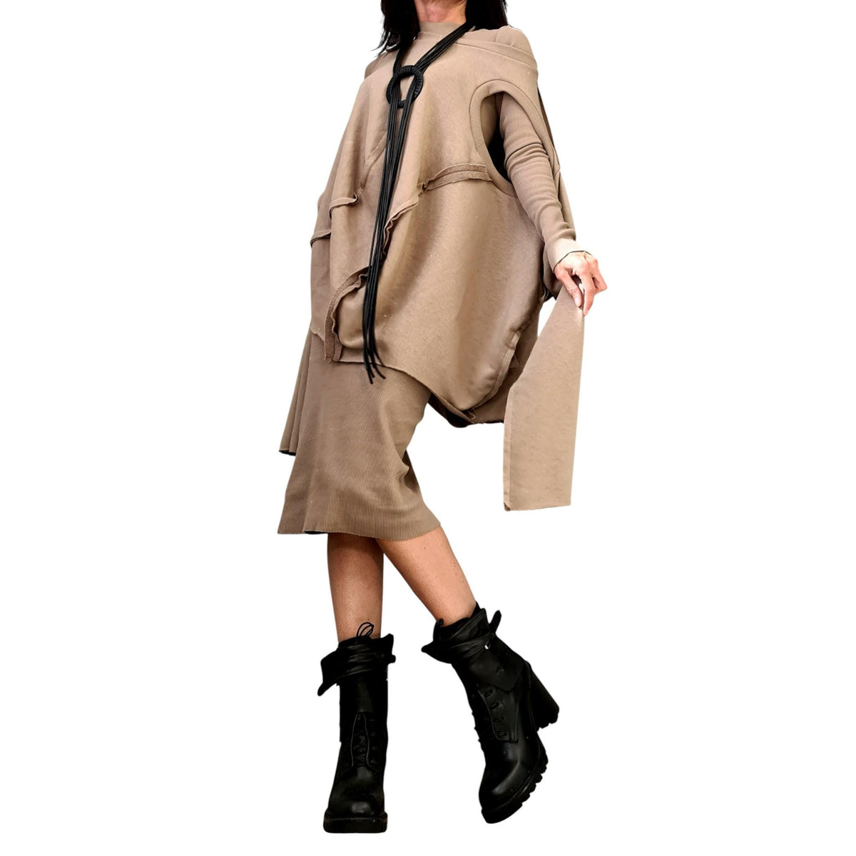 Beige Cotton Ribbed Dress, Oversized French Terry Tunic, Two Piece Co-Ord Set