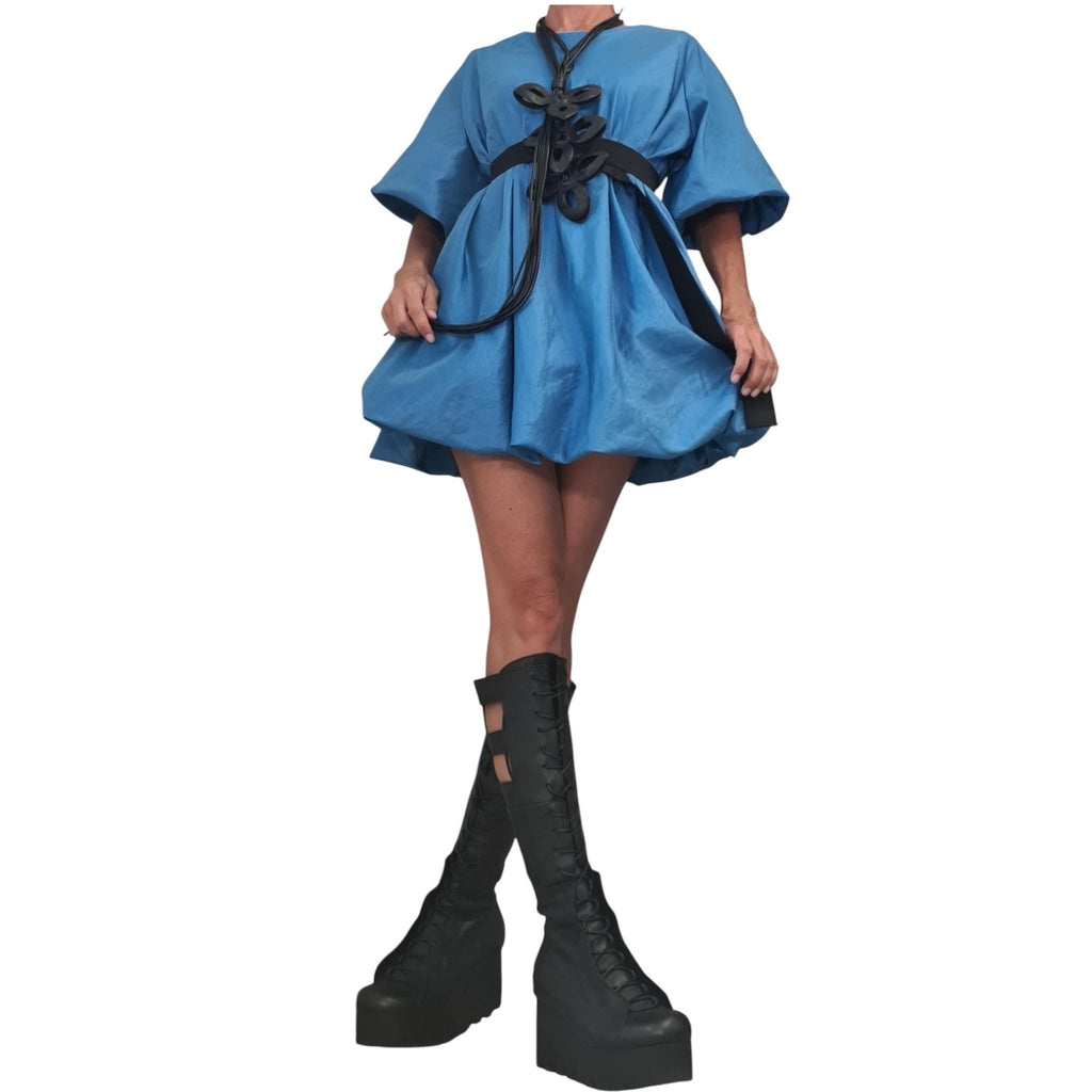 Blue Taffeta Tunic, Loose Oversized Fit, Party Dress