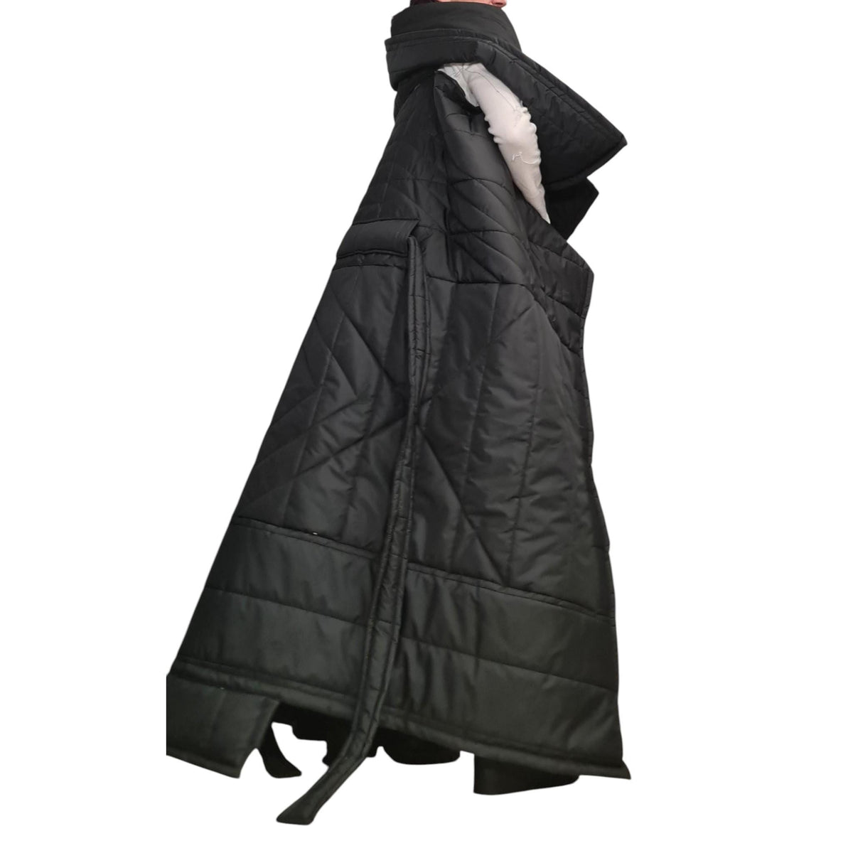Black Oversized Quilted Maxi Vest, Sleeveless Puffer Coat, Extra Large Collar