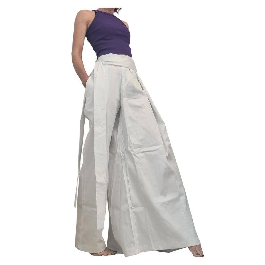White Asymmetric Pants, One Wide Leg, Cotton Trousers, Alternative Wedding