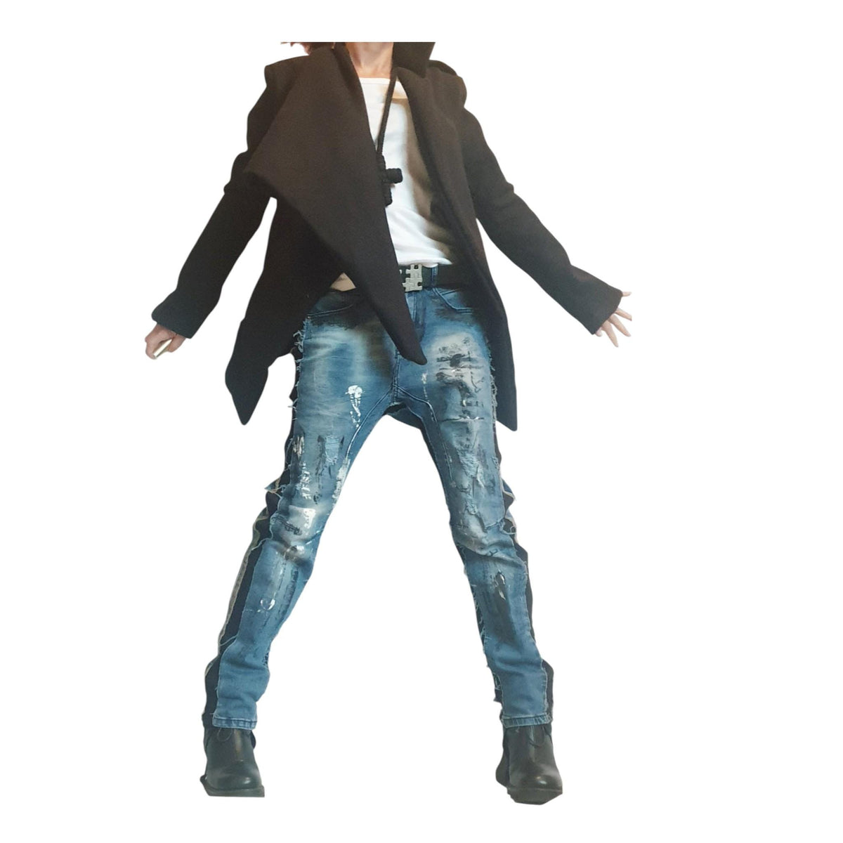 Black Asymmetrical Blazer, Tailored Jacket with Wide Shawl Collar, Button Closure