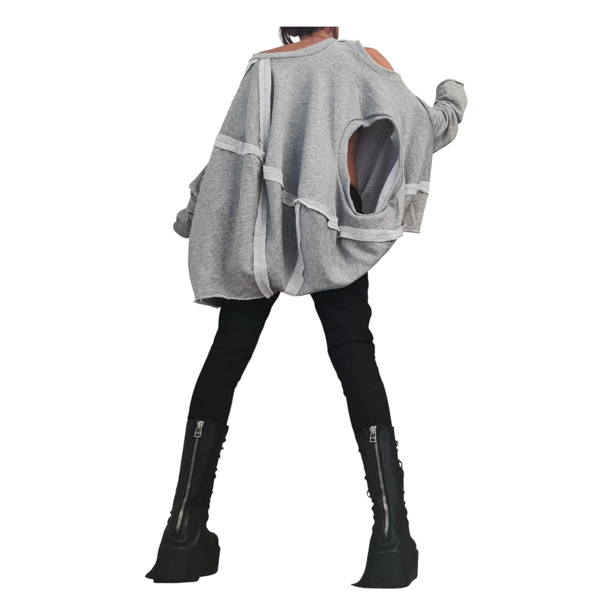 Grey Asymmetrical Cotton Tunic | Deconstructed Oversized Blouse | Gothic Avant Garde Top