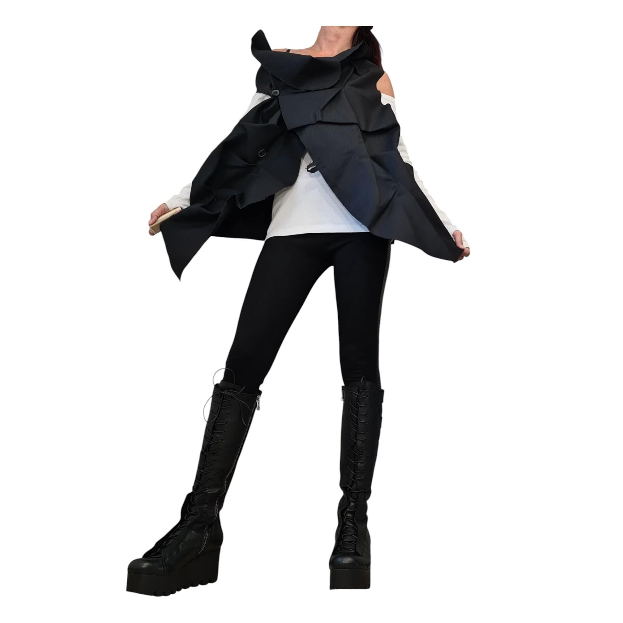 Extravagant Black Denim Vest, Gothic Asymmetric Sleeveless Vest, Designer Avant Garde Jacket