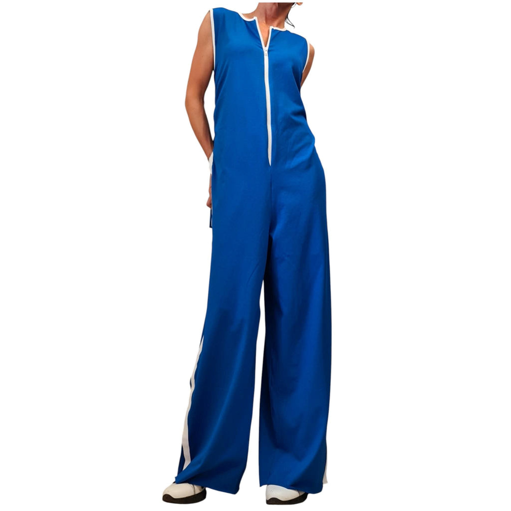 Blue Wide Leg Jumpsuit, Harem Overall, Sleeveless Design, Asymmetric Clothing, Plus Size Outfit