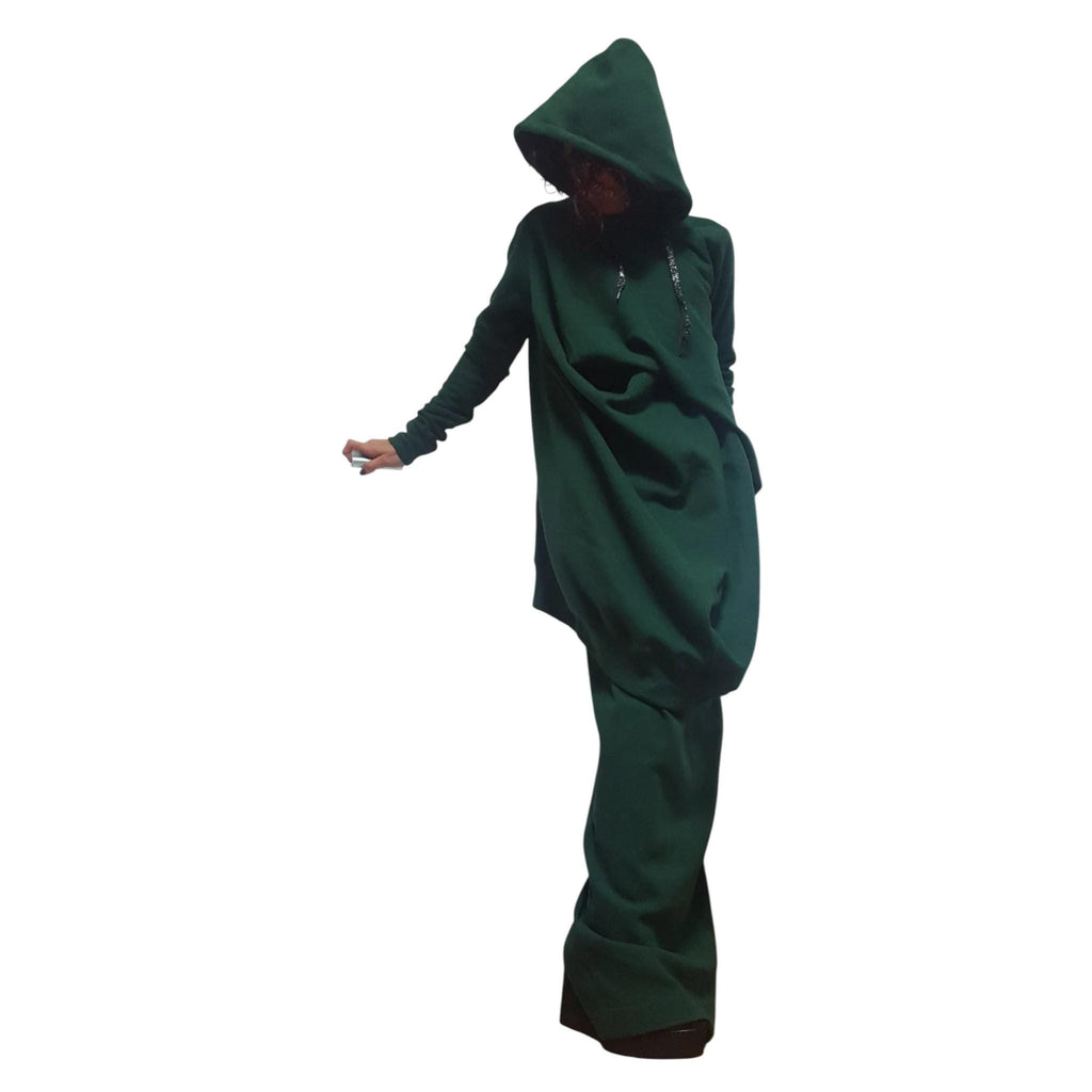 Women’s Dark Green Co-Ord Set, Pencil Skirt, Oversized Long Sleeve Hooded Top