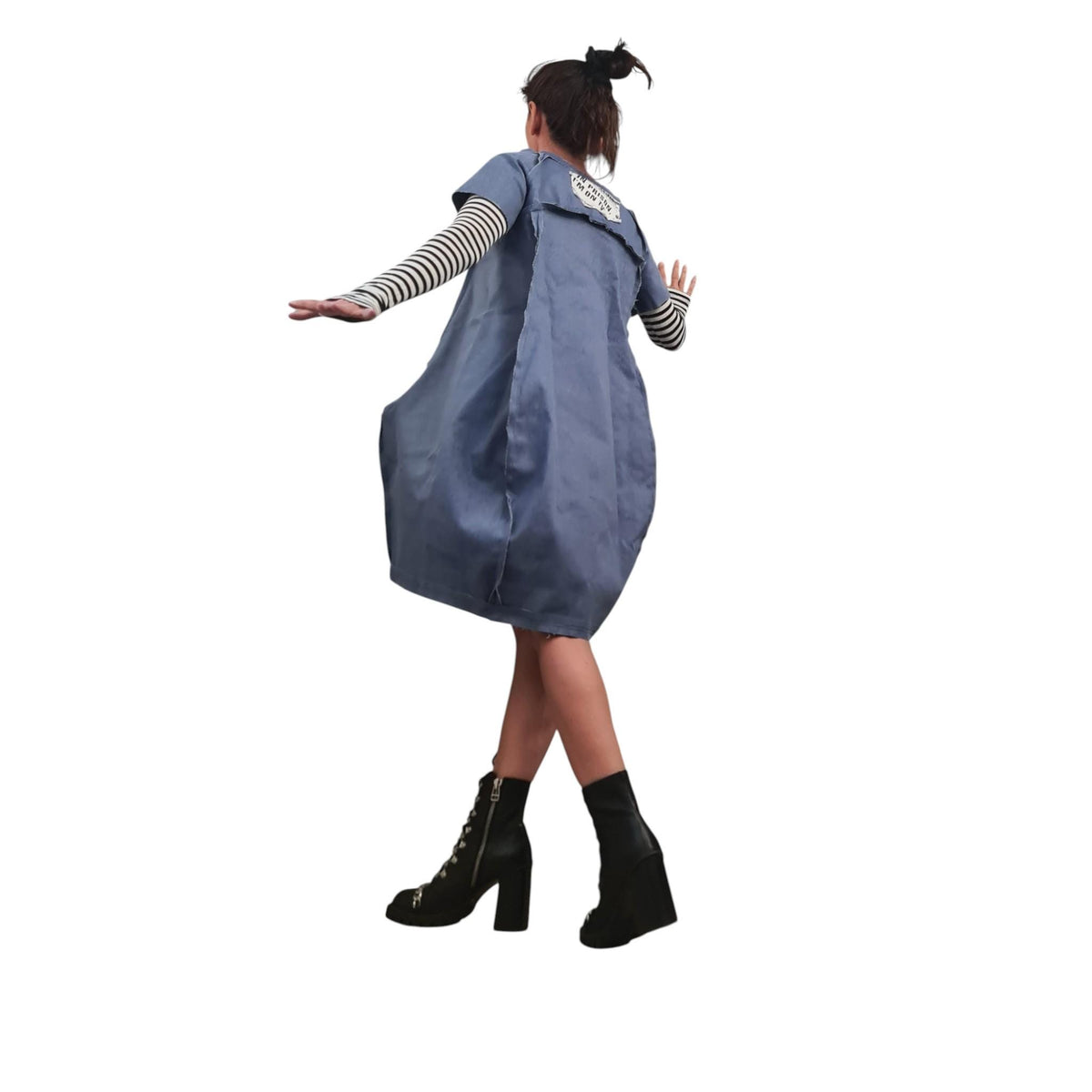 Avant Garde Denim Dress, Asymmetrical Cotton Tunic, Pockets, Extravagant Denim, Outside seams