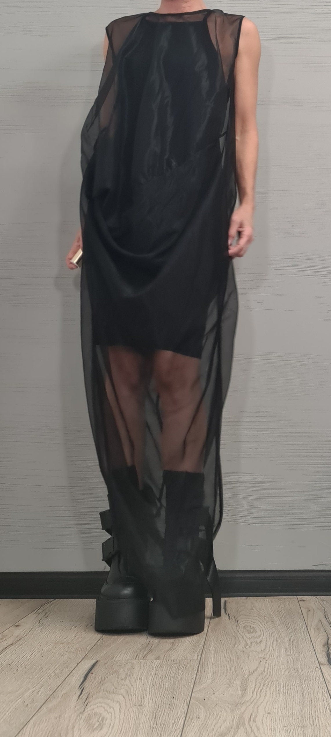Black Cotton Mini Dress, Sheer Mesh Maxi Tunic, Layered Two-Piece Co-Ord Set, Plus Size