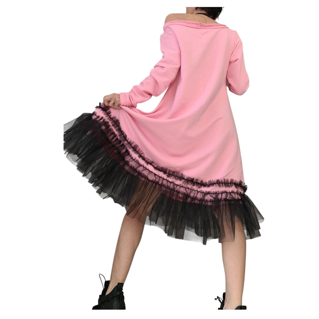 Baby Pink Loose Cotton Tulle Dress, Oversize Tunic