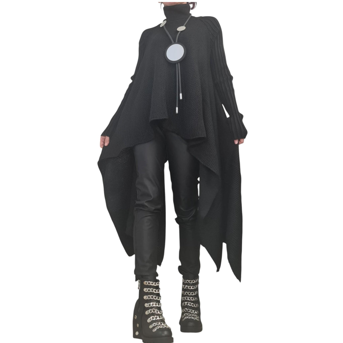 Black Gothic Asymmetric Knit Tunic, Oversized Long Sweater, Plus Size Top