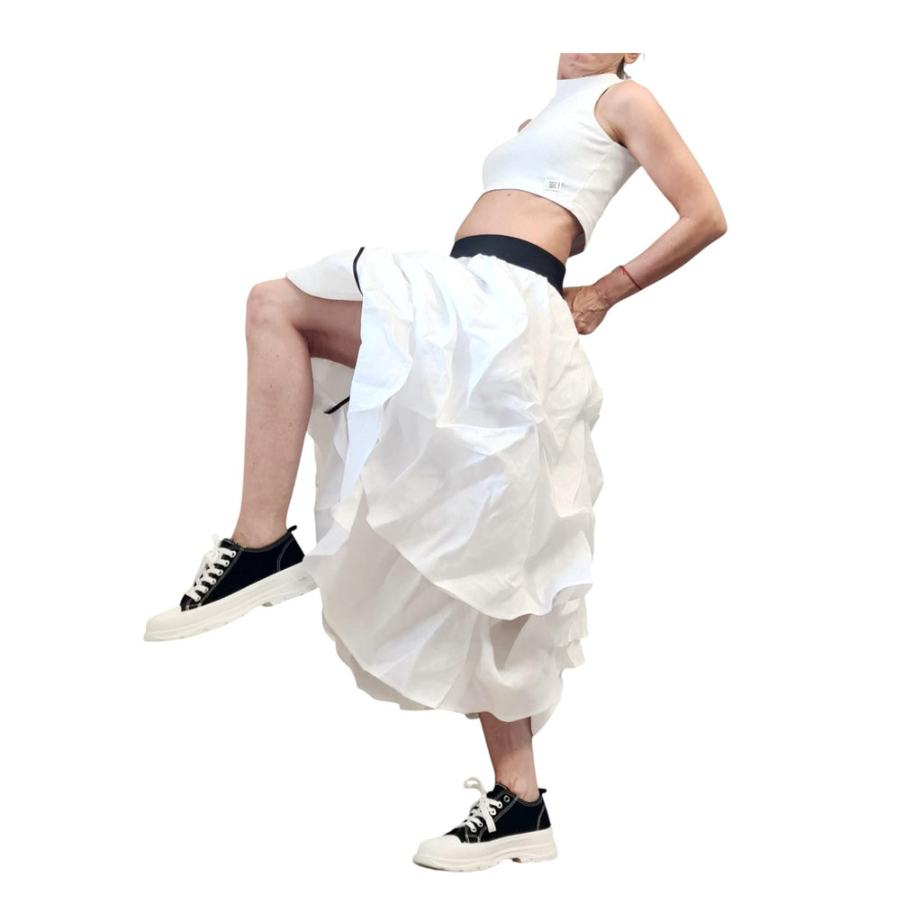 Lime Linen Convertible Skirt, Adjustable Length, Layered Avant Garde Summer Outfit Women
