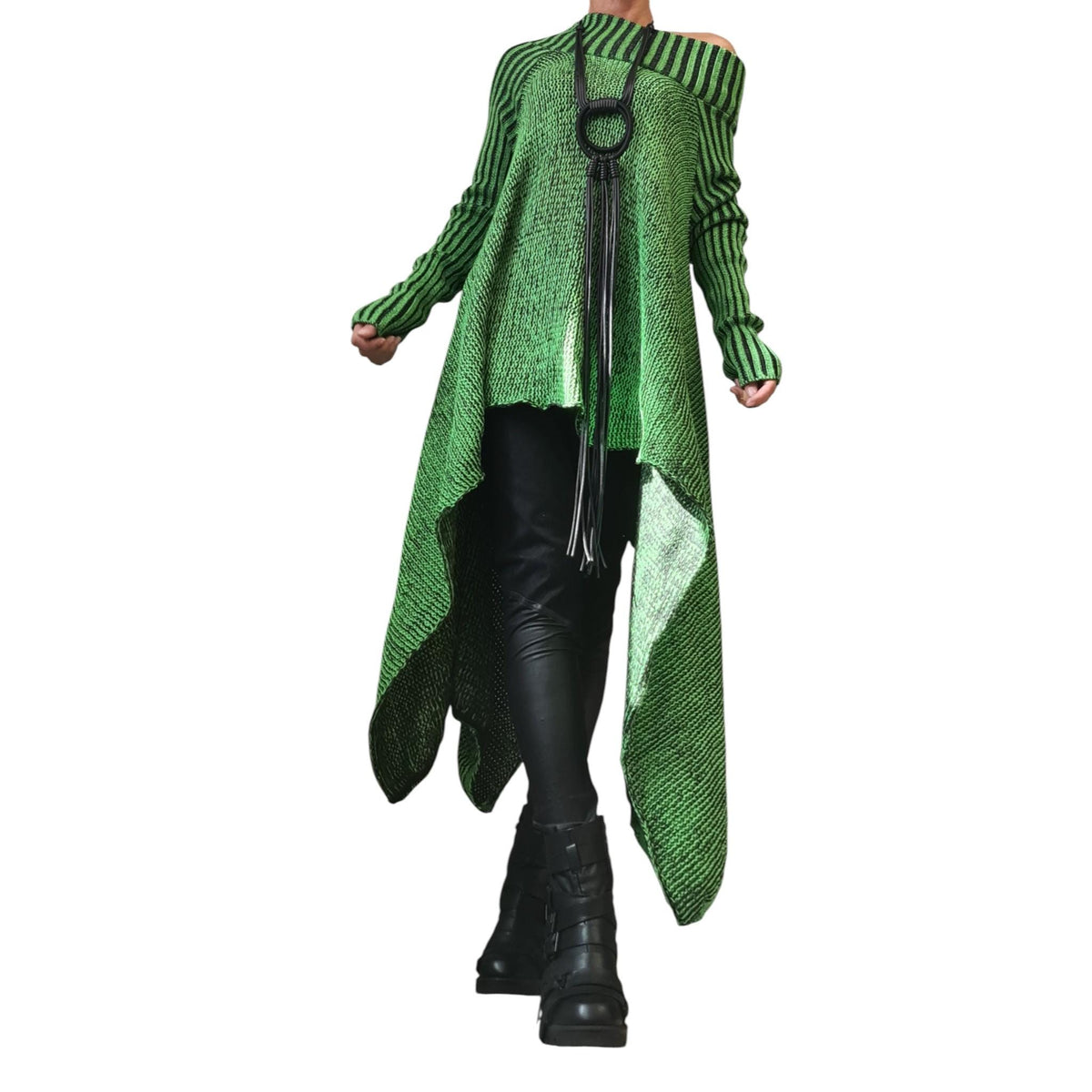 Long Outfit Necklace Women, Oversize Ring Pendant with Long Cords, Avant Garde Styling Accessory