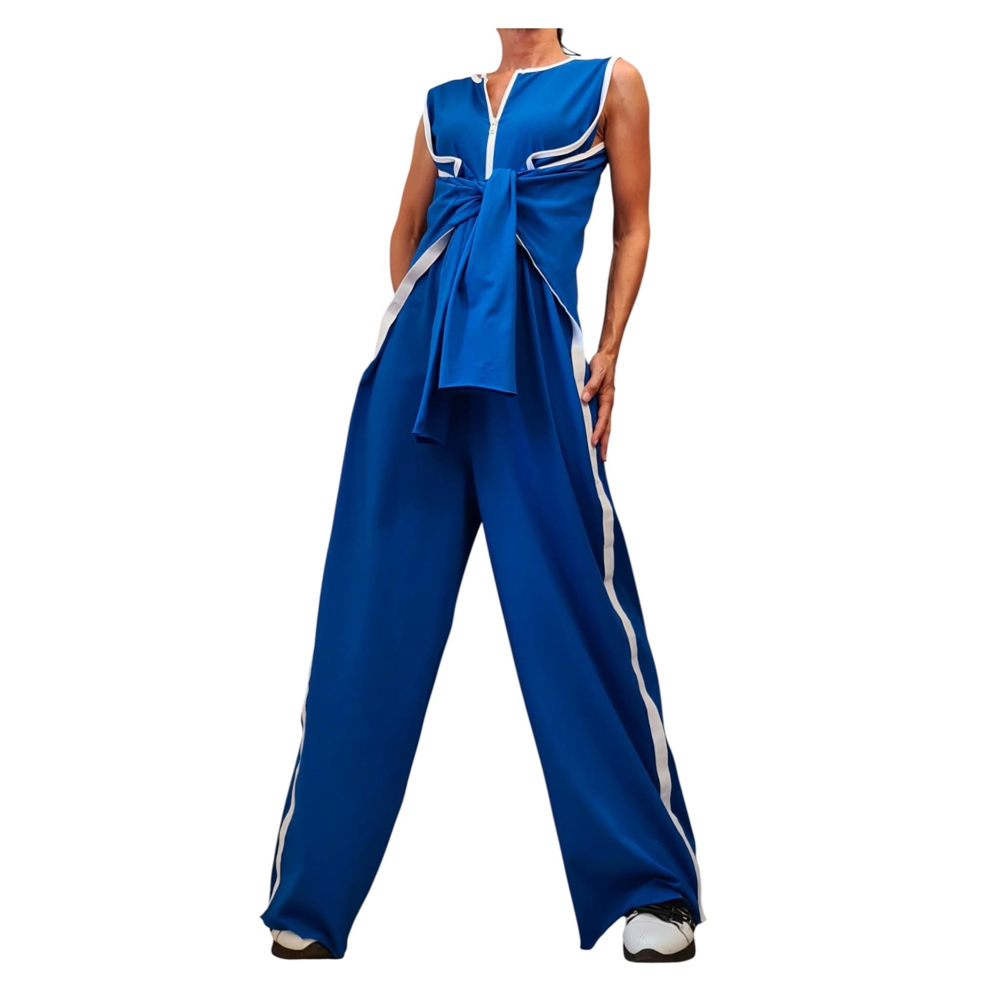 Blue Wide Leg Jumpsuit, Harem Overall, Sleeveless Design, Asymmetric Clothing, Plus Size Outfit