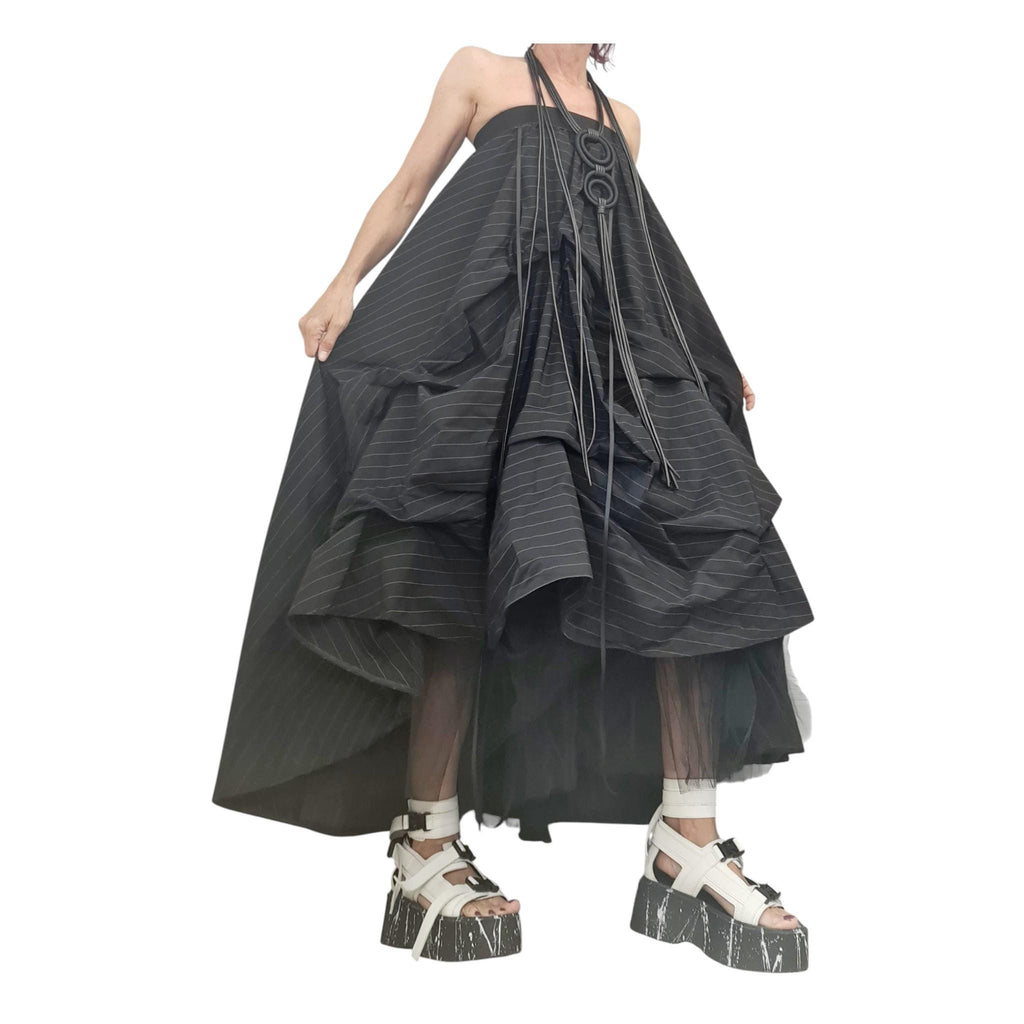 Asymmetric Ball Dress Skirt: Black & White Stripes, Plus Sizes