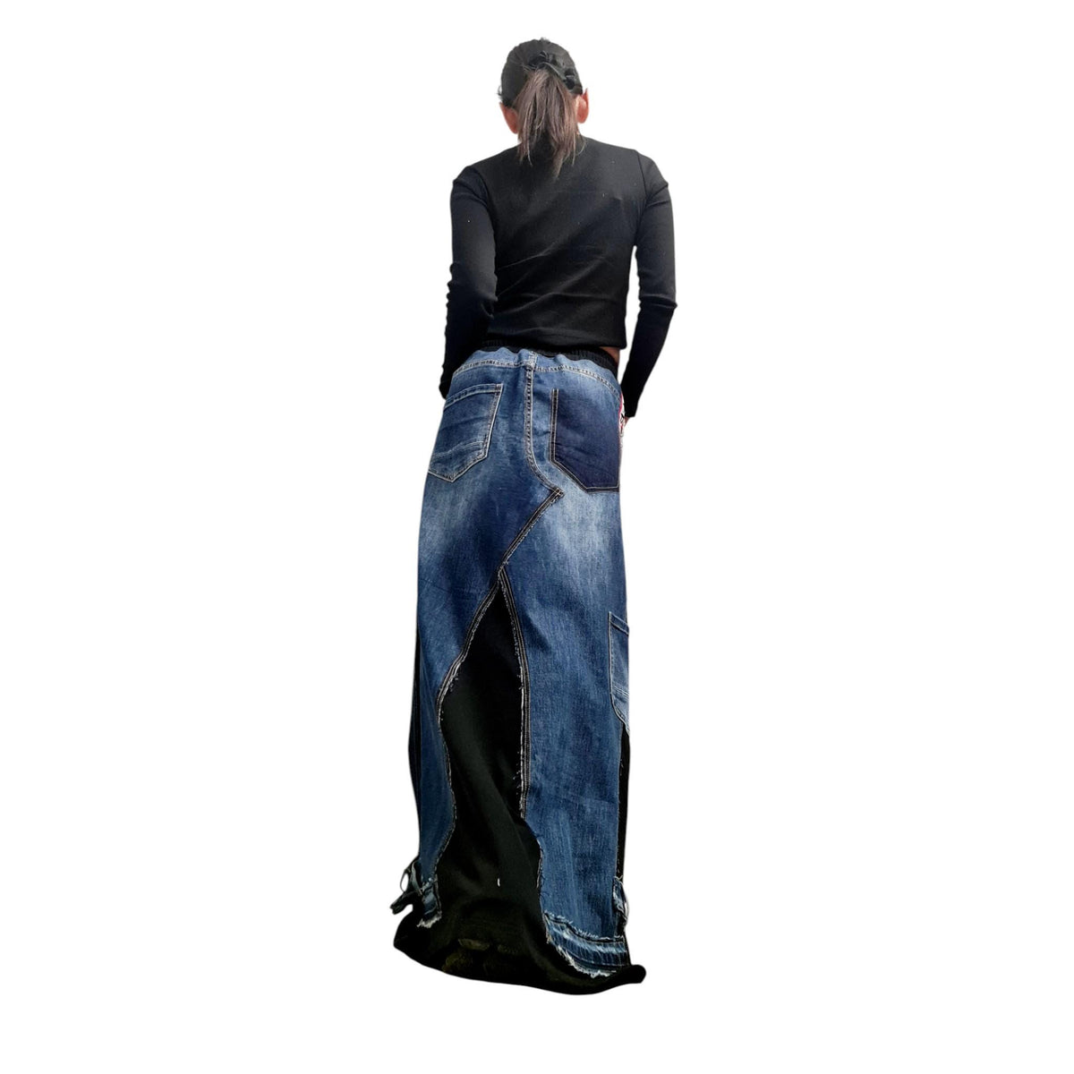 Handmade Asymmetric Denim Maxi Skirt, Avant Garde Patchwork
