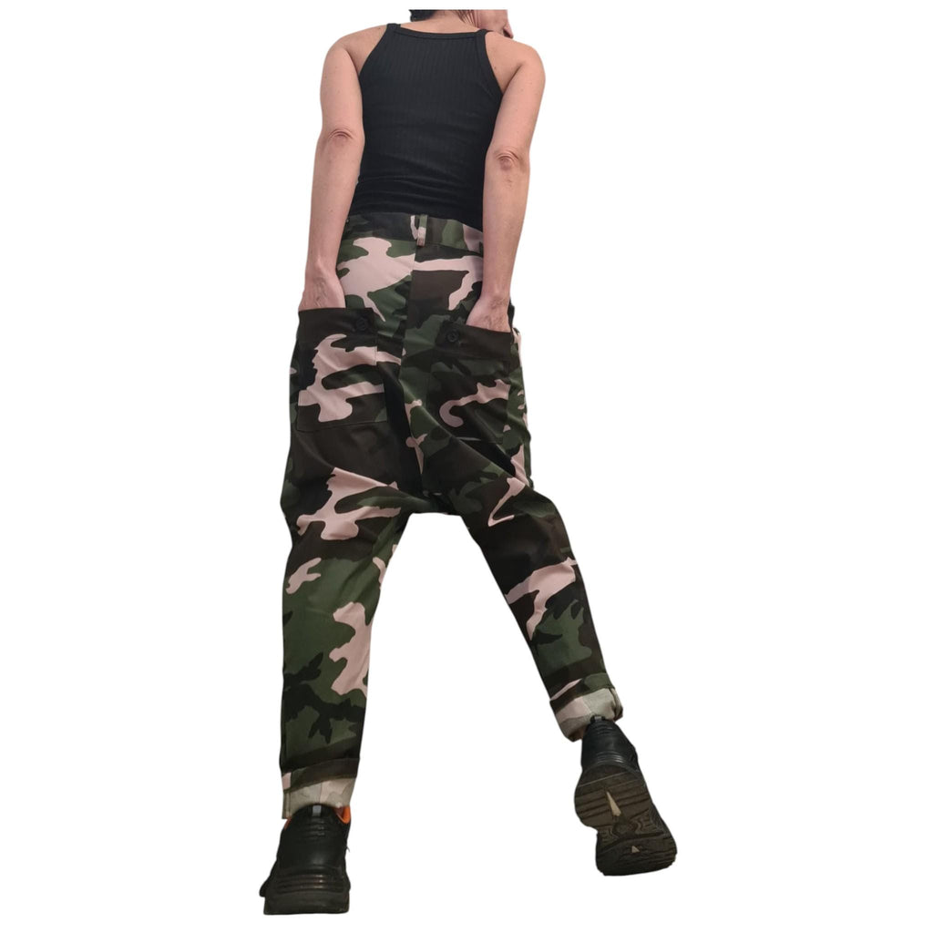 Camouflage Harem Pants, Drop Crotch Trousers, Tapered Leg