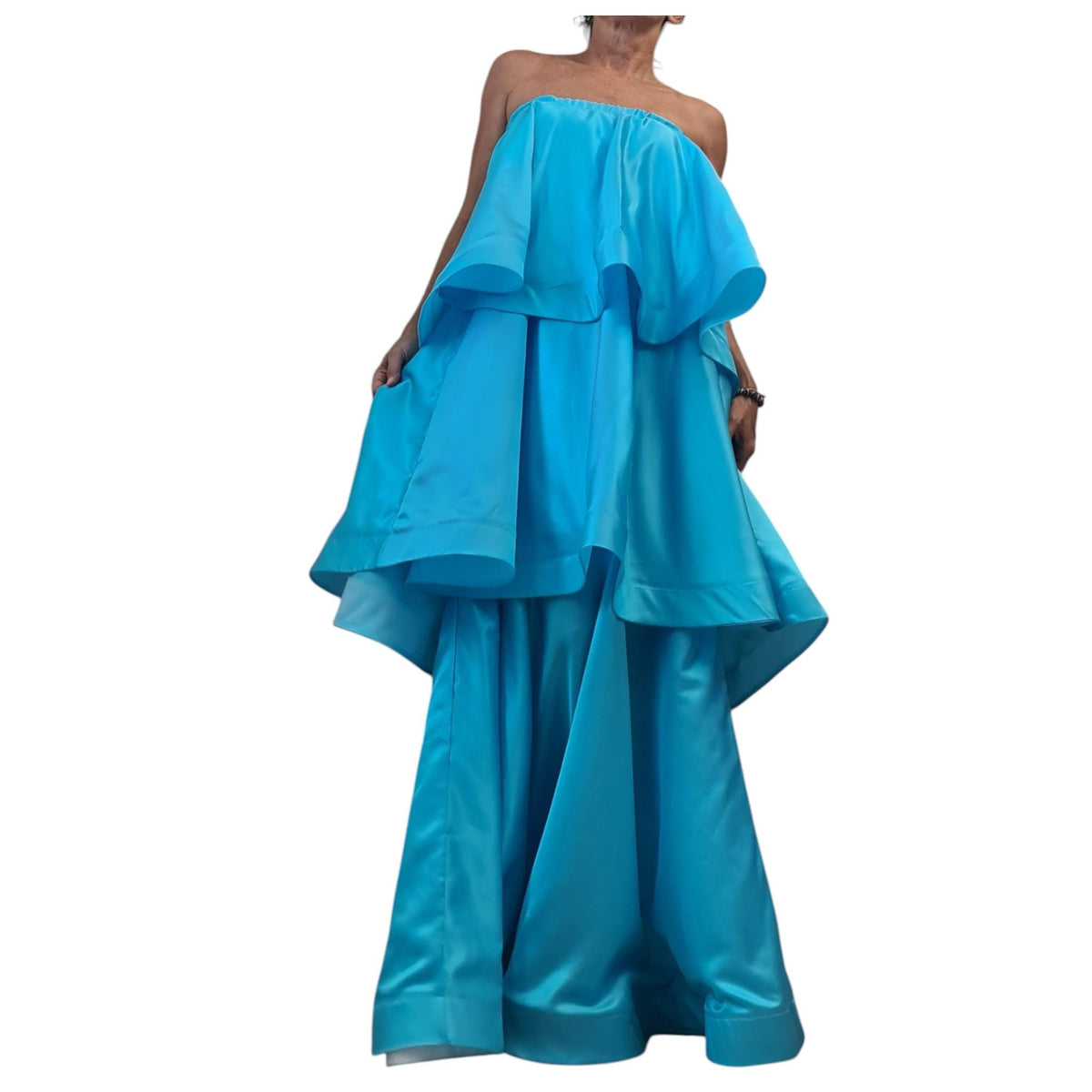 Turquoise Strapless Maxi Dress, Boho Wedding Guest Gown, Convertible Evening Dress, Resort Beach Outfit