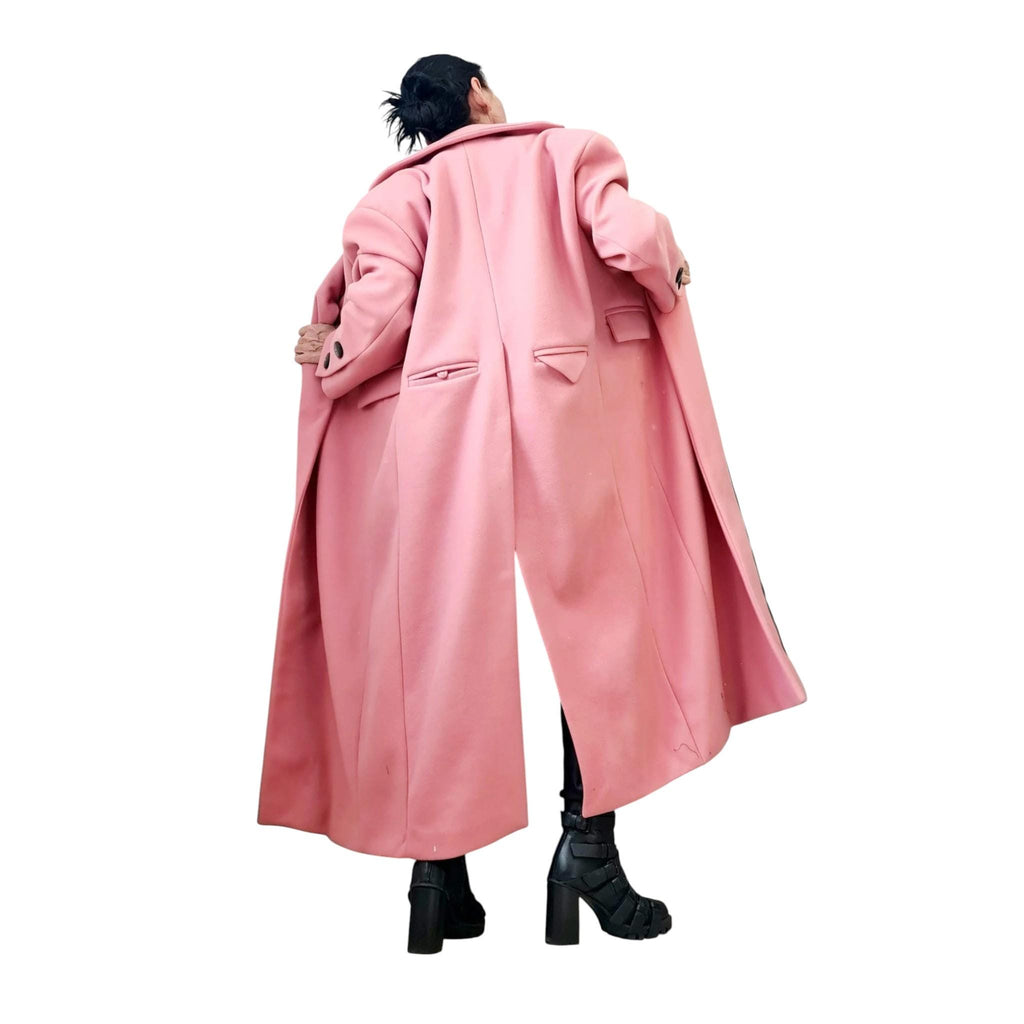 Black Oversized Coat, Floor Length Tailored Overcoat with Back Vent, Plus Size