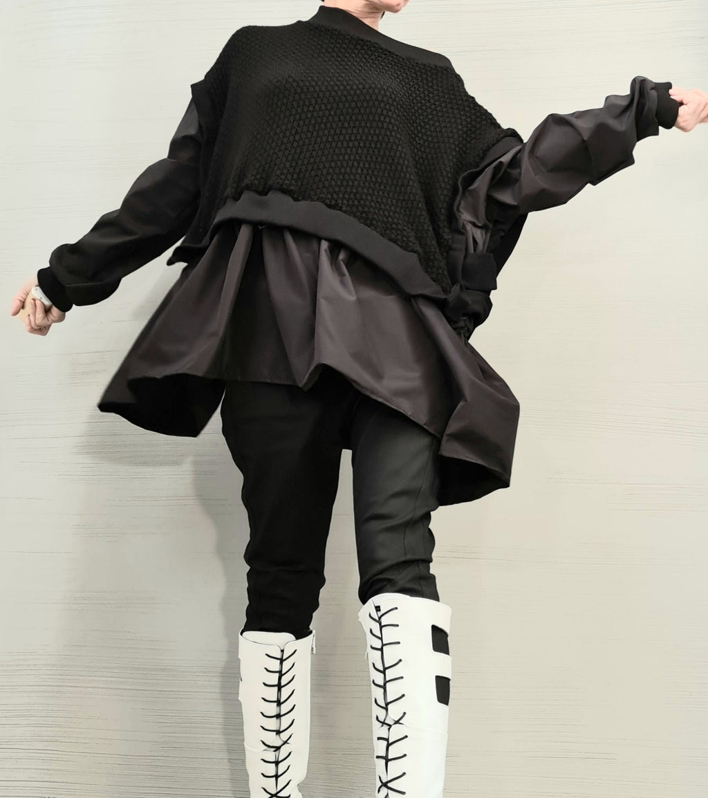 Avant Garde Blouse, Warm Blouse, Extravagant Asymmetric Top, Loose Oversize Women’s Clothing