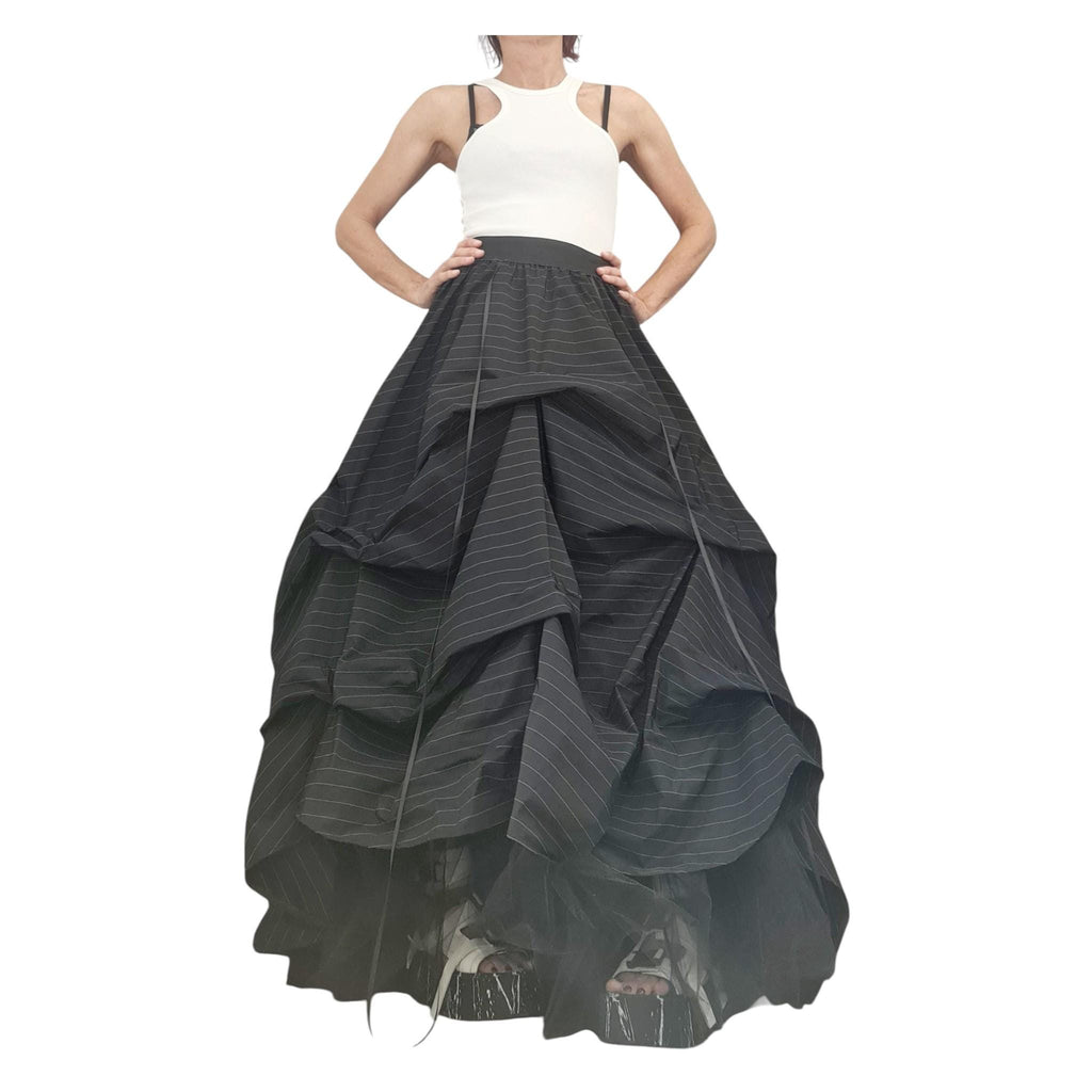 Asymmetric Ball Dress Skirt: Black & White Stripes, Plus Sizes