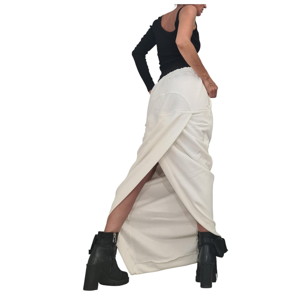 White Cotton Extravagant A-Line Skirt, Long Slit Pencil Skirt