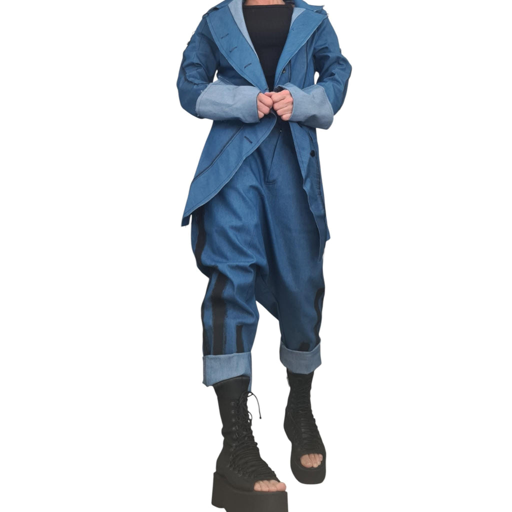 Denim Jacket Pants Set, Avant Garde Blazer, Harem Trousers