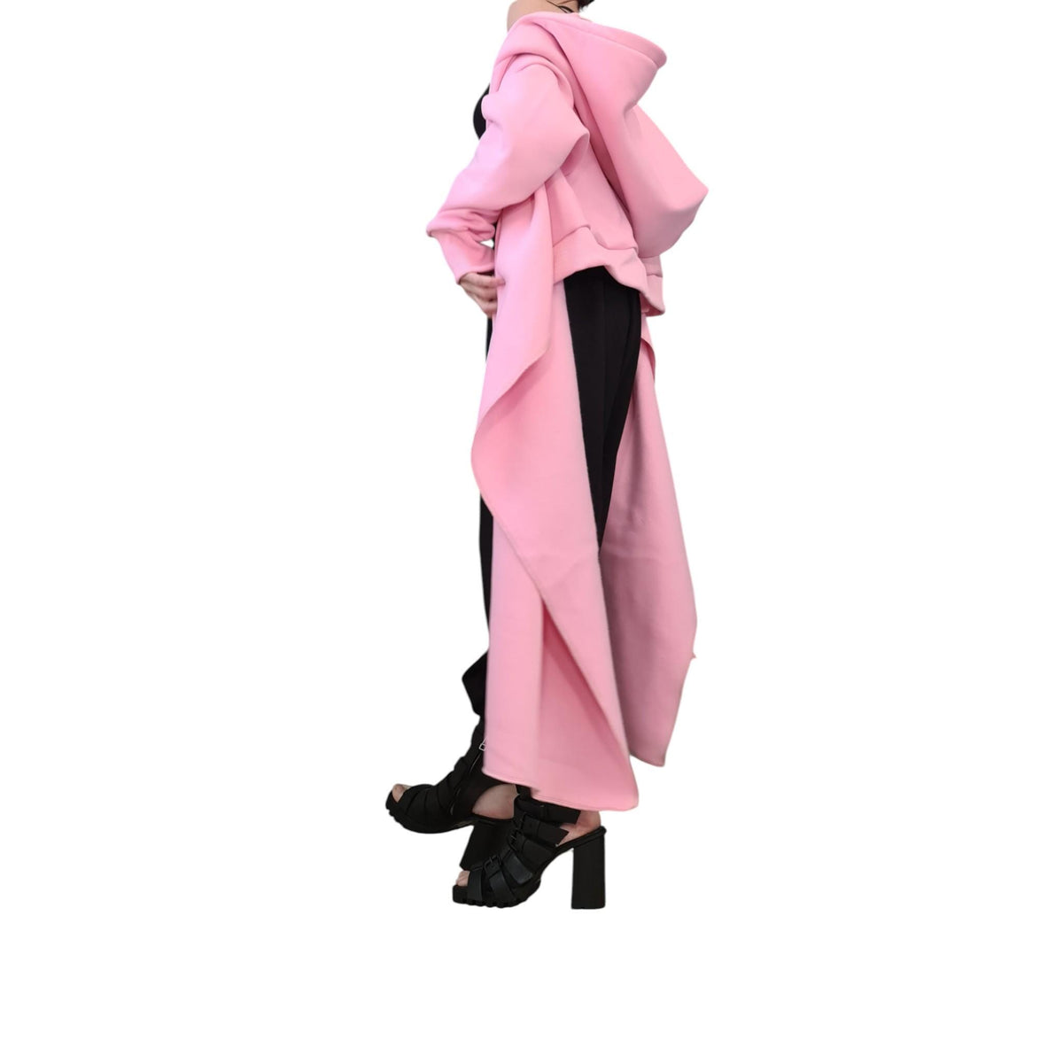 Pink Oversized Hoodie, Asymmetric Longline Sweatshirt, Plus Size Wraparound