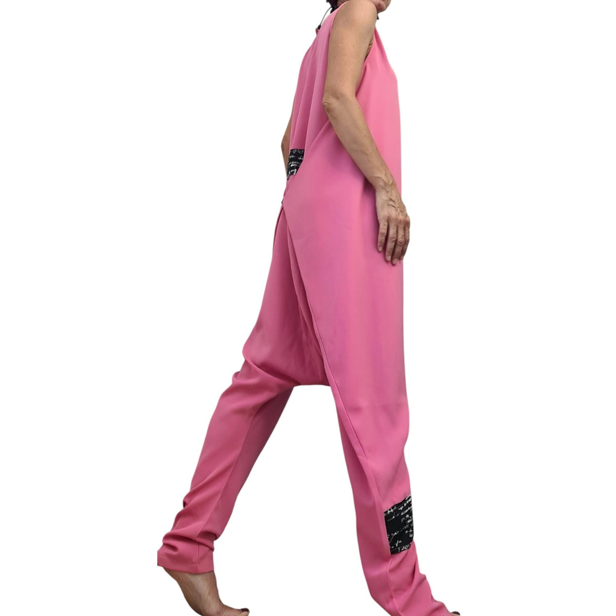 Pink Asymmetric Wide Leg Jumpsuit, Women Loose Harem Overall, Plus Size