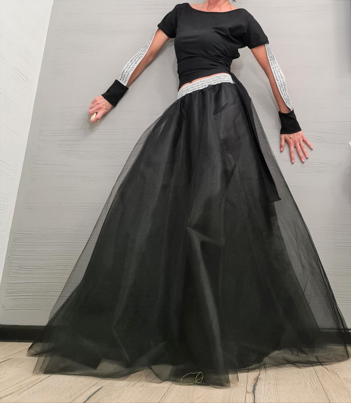 Gothic Tulle Skirt Set, Blouse and Long Skirt, Women's Cocktail Costume