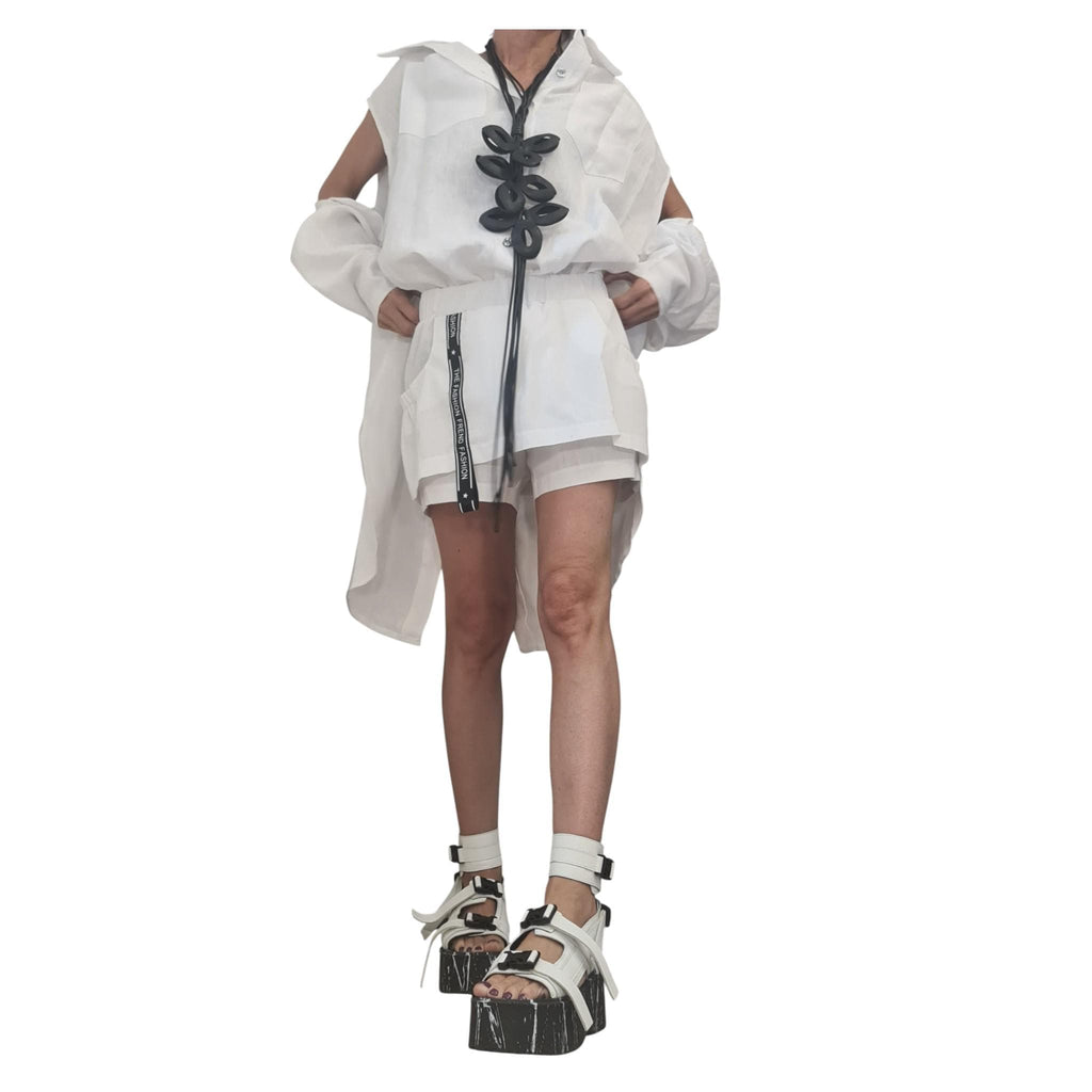 Baby Blue Linen Shirt, Oversized Tunic, Asymmetric Open Back, Loose Summer Top Women