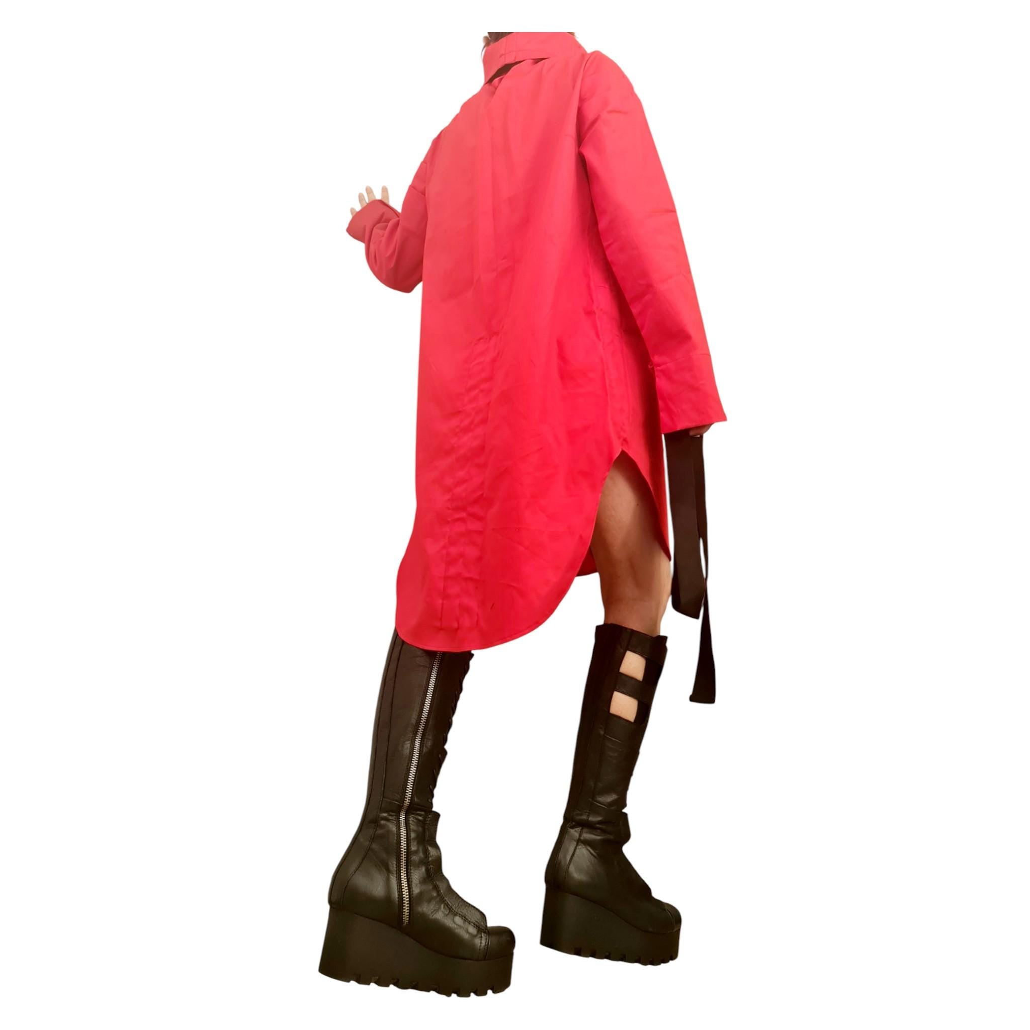 Red Asymmetric Shirt, Designer Oversized Tunic Avant Garde Clothing, Dress for Women