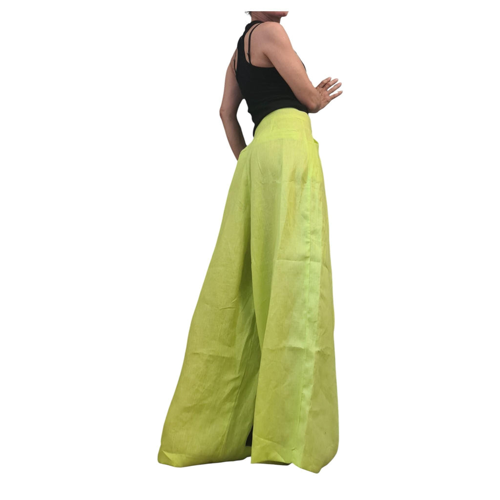 Lime Linen Drop Crotch Pants Womens Avant Garde Harem Trousers Designer Clothing