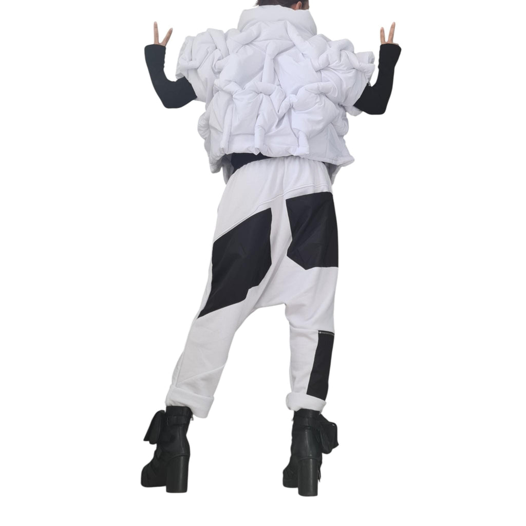 White Ruched Puffer Jacket, Oversized Sleeveless Winter Coat, Quilted Plus Size Vest