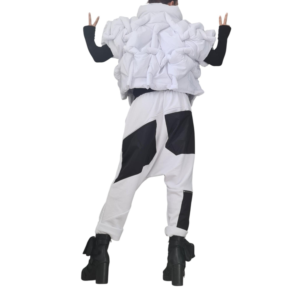 White Ruched Puffer Jacket, Oversized Sleeveless Winter Coat, Quilted Plus Size Vest