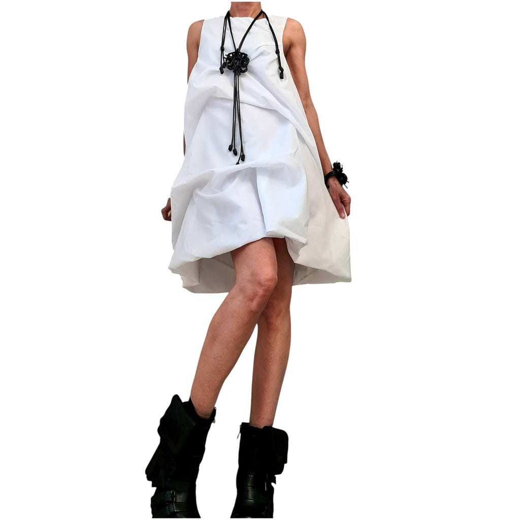 White Dress for Women, Sleeveless Asymmetric Oversize Tunic, Balloon Shape Streetwear