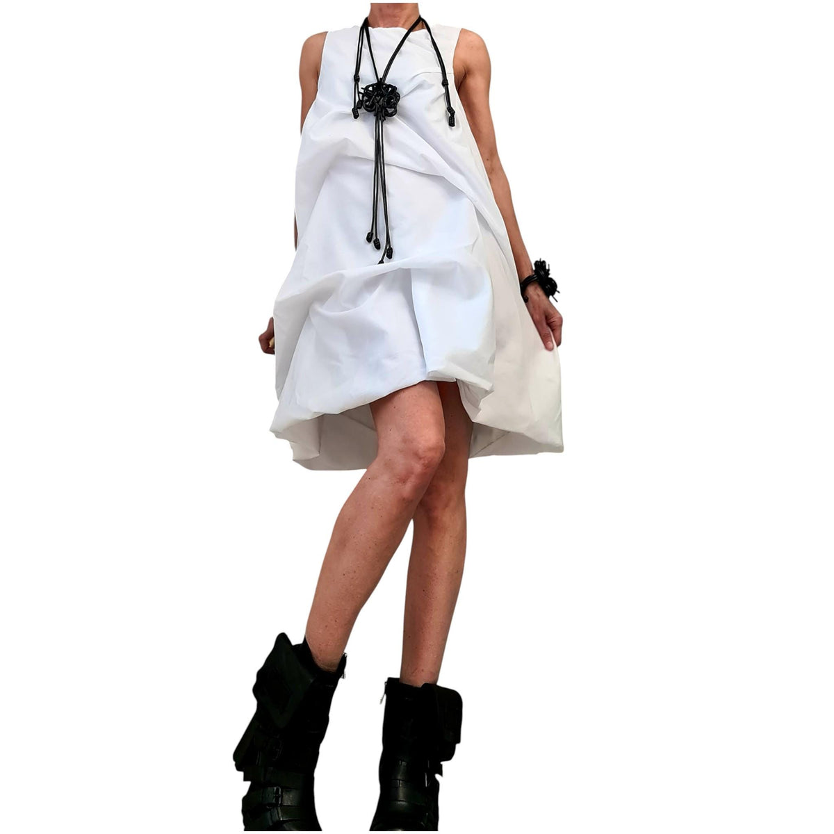 White Dress for Women, Sleeveless Asymmetric Oversize Tunic, Balloon Shape Streetwear