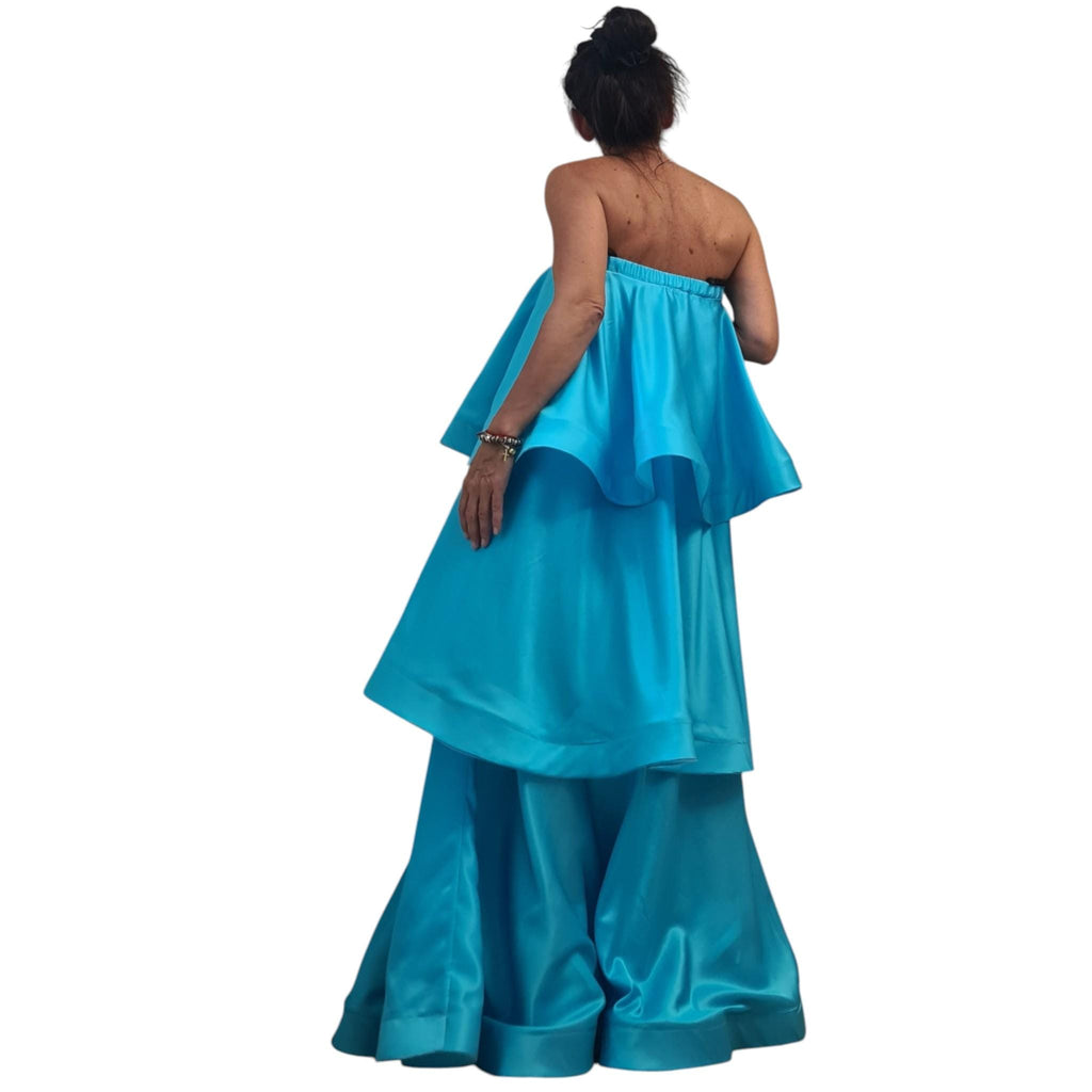 Turquoise Strapless Maxi Dress, Boho Wedding Guest Gown, Convertible Evening Dress, Resort Beach Outfit
