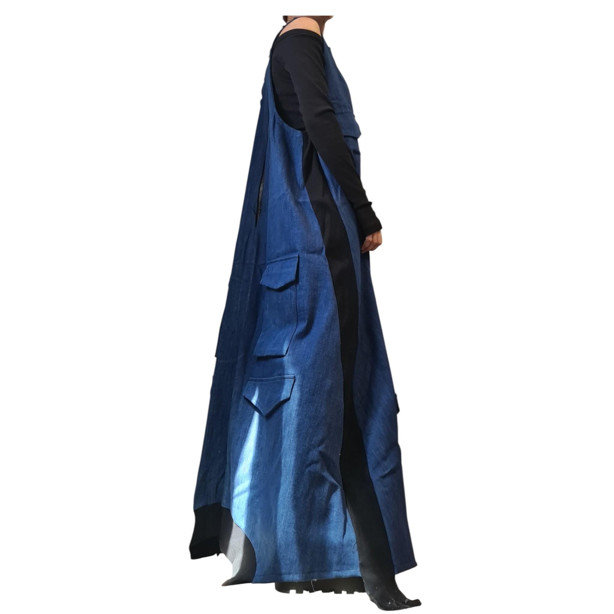 Deconstructed Denim Dress, Long Loose Dress, Pockets Dress, Asymmetric Dress, Gothic Dress, Extravagant Dress, Sleeveless Dress