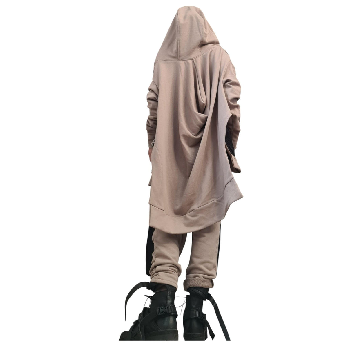 Beige Cotton Co-Ord Set, Harem Pants, Asymmetrical Long Sleeve Sweatshirt